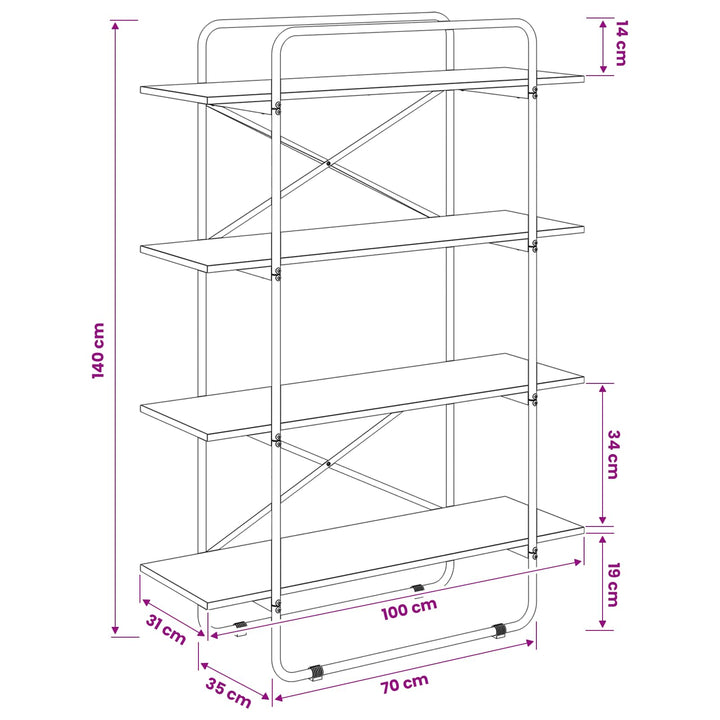 Bogreol 4 niveauer 100 x 35 x 140 cm PB Sonoma-eg