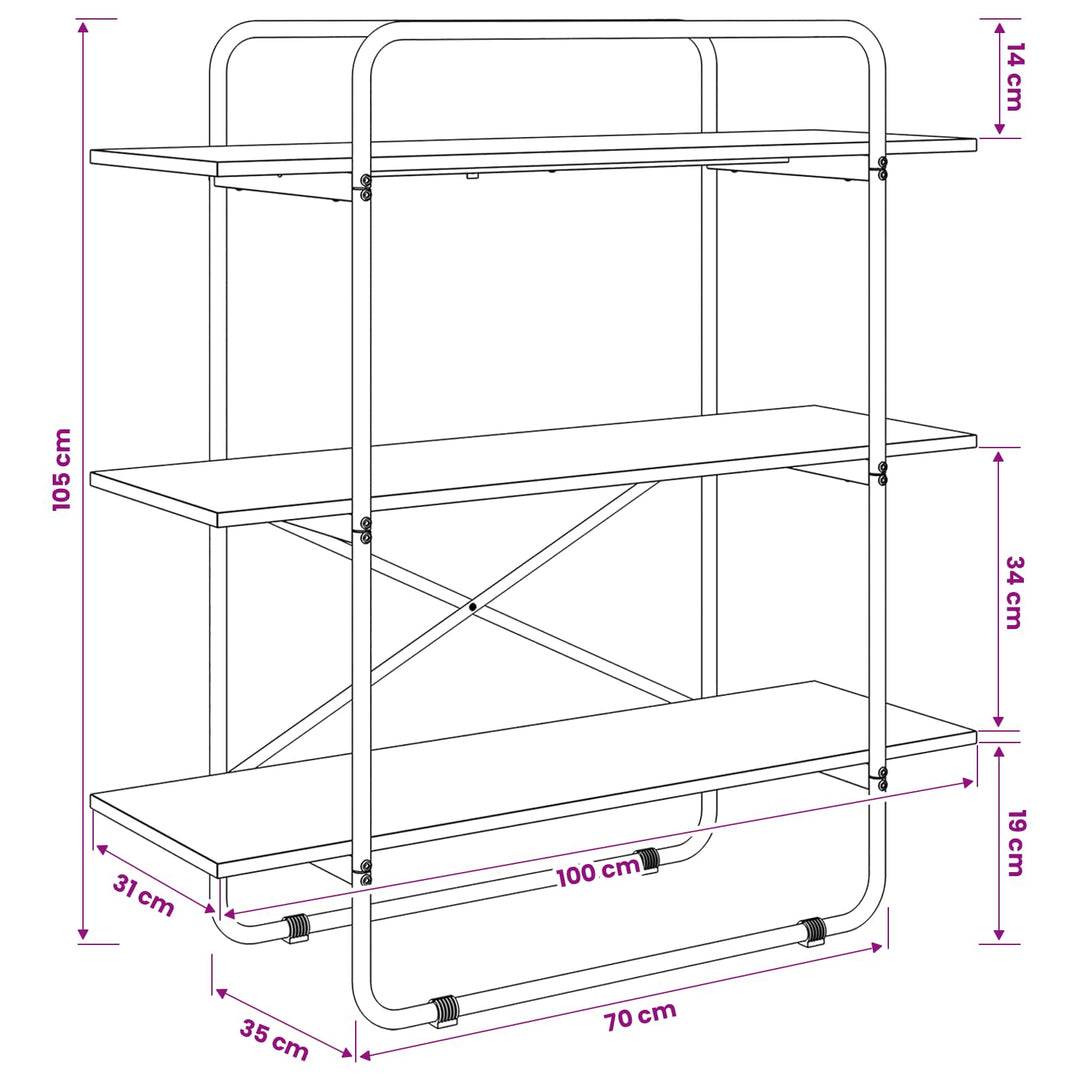 Bogreol 3 niveauer 100 x 35 x 105 cm PB Sonoma-eg
