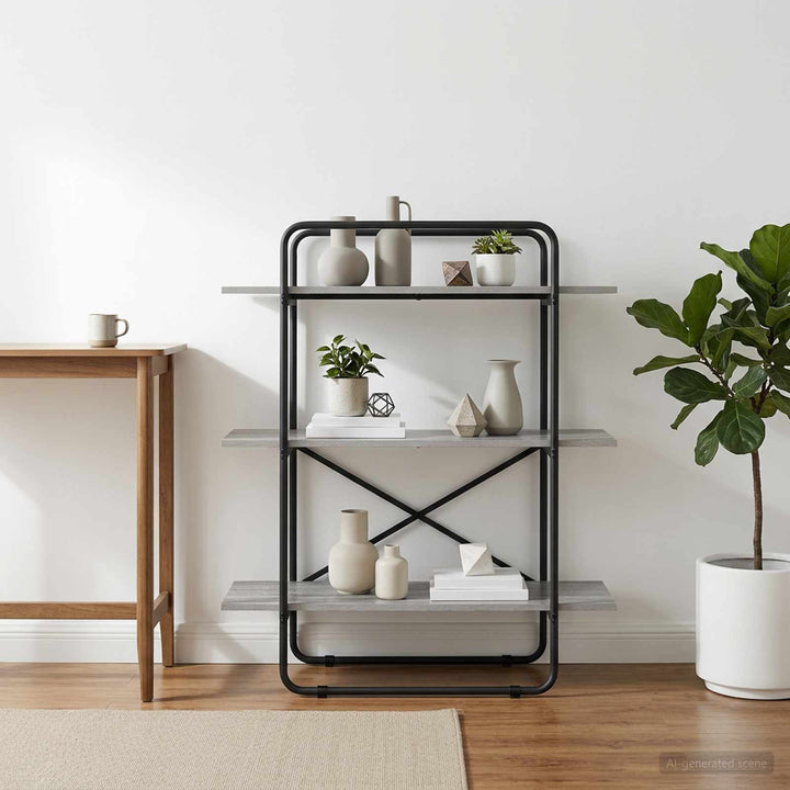 Bogreol 3 niveauer 100 x 35 x 105 cm PB Grå Sonoma