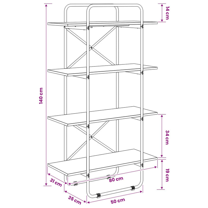 Bogreol 4 niveauer 80 x 35 x 140 cm PB Røget eg