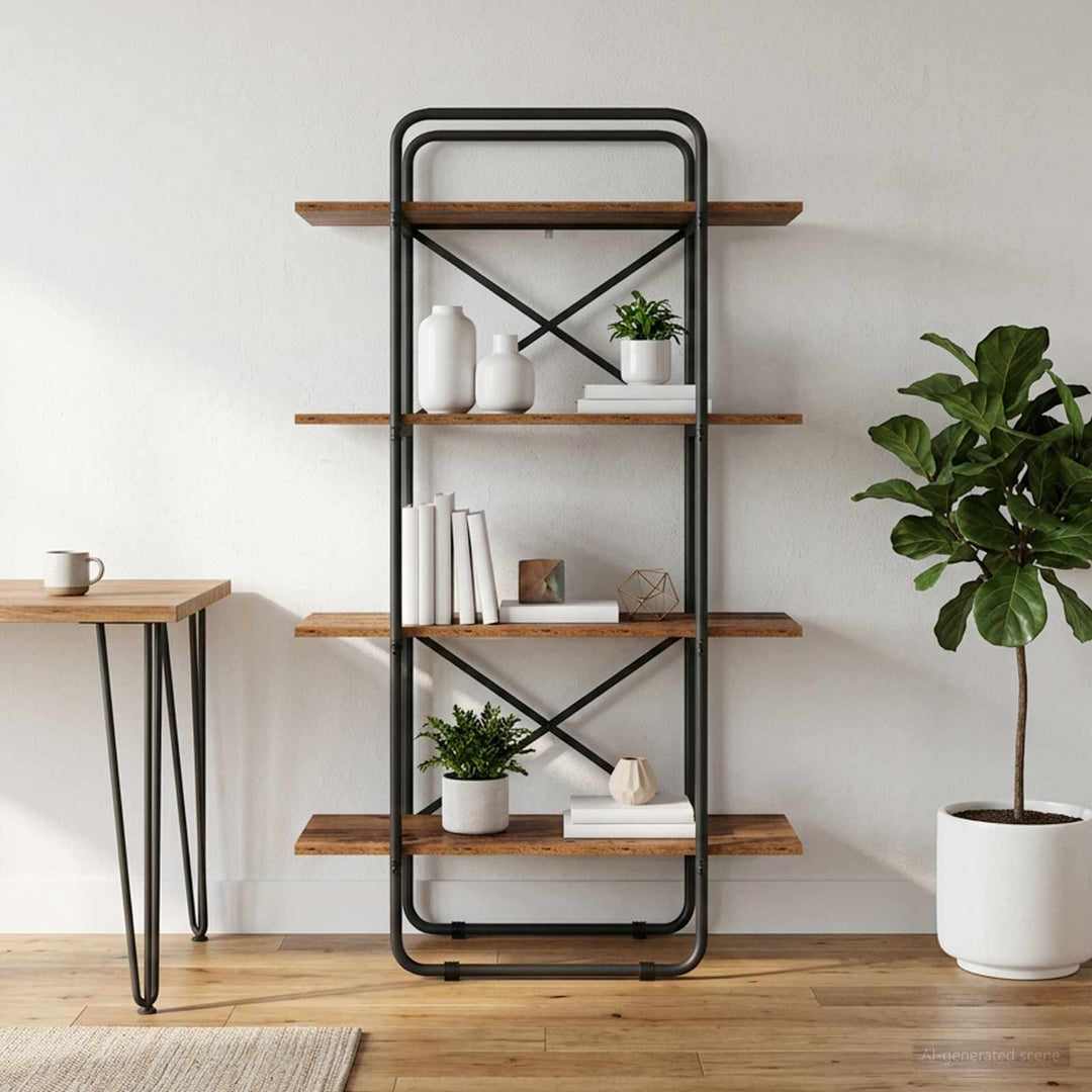 Bogreol 4 niveauer 80 x 35 x 140 cm PB Egetræ