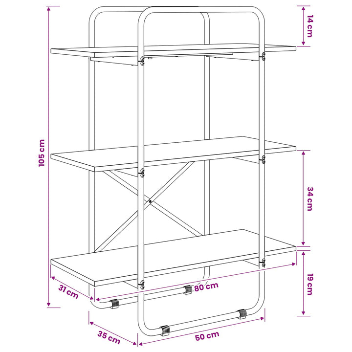 Bogreol 3 niveauer 80 x 35 x 105 cm PB Sonoma-eg
