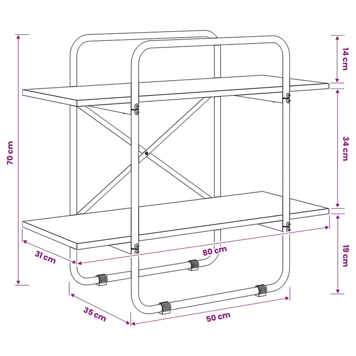 Bogreol 2 niveauer 80 x 35 x 70 cm PB Røget eg