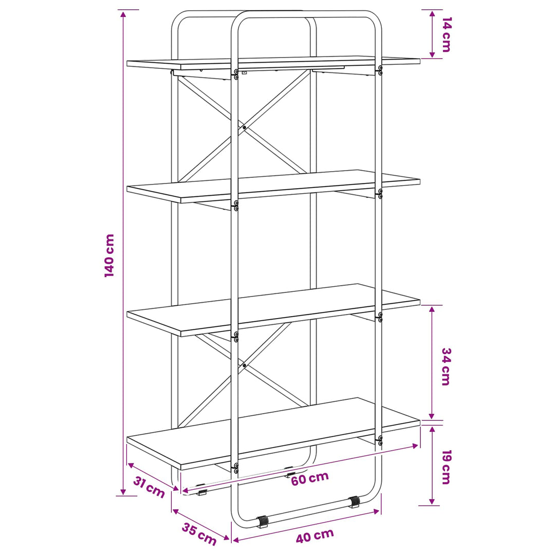 Bogreol 4 niveauer 60 x 35 x 140 cm PB Artisan-eg