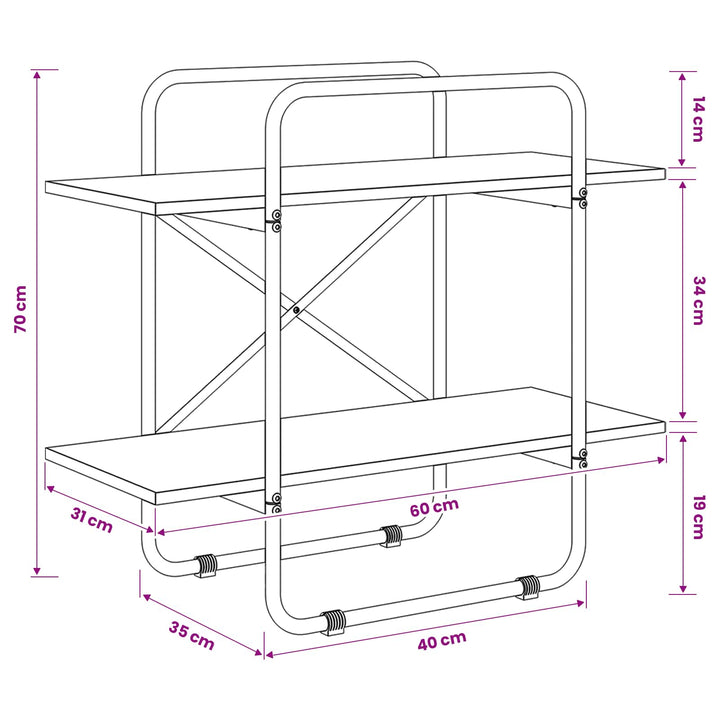 Bogreol 2 niveauer 60 x 35 x 70 cm PB Grå Sonoma