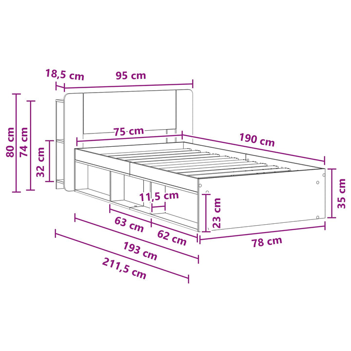 Sengestel med opbevaring Artisan-eg 75 x 190 cm Konstrueret træ