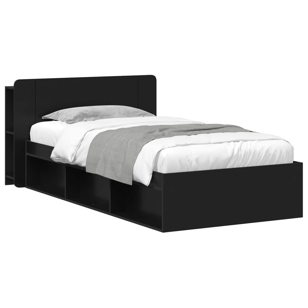 Sengestel med opbevaring Sort 75 x 190 cm Konstrueret træ
