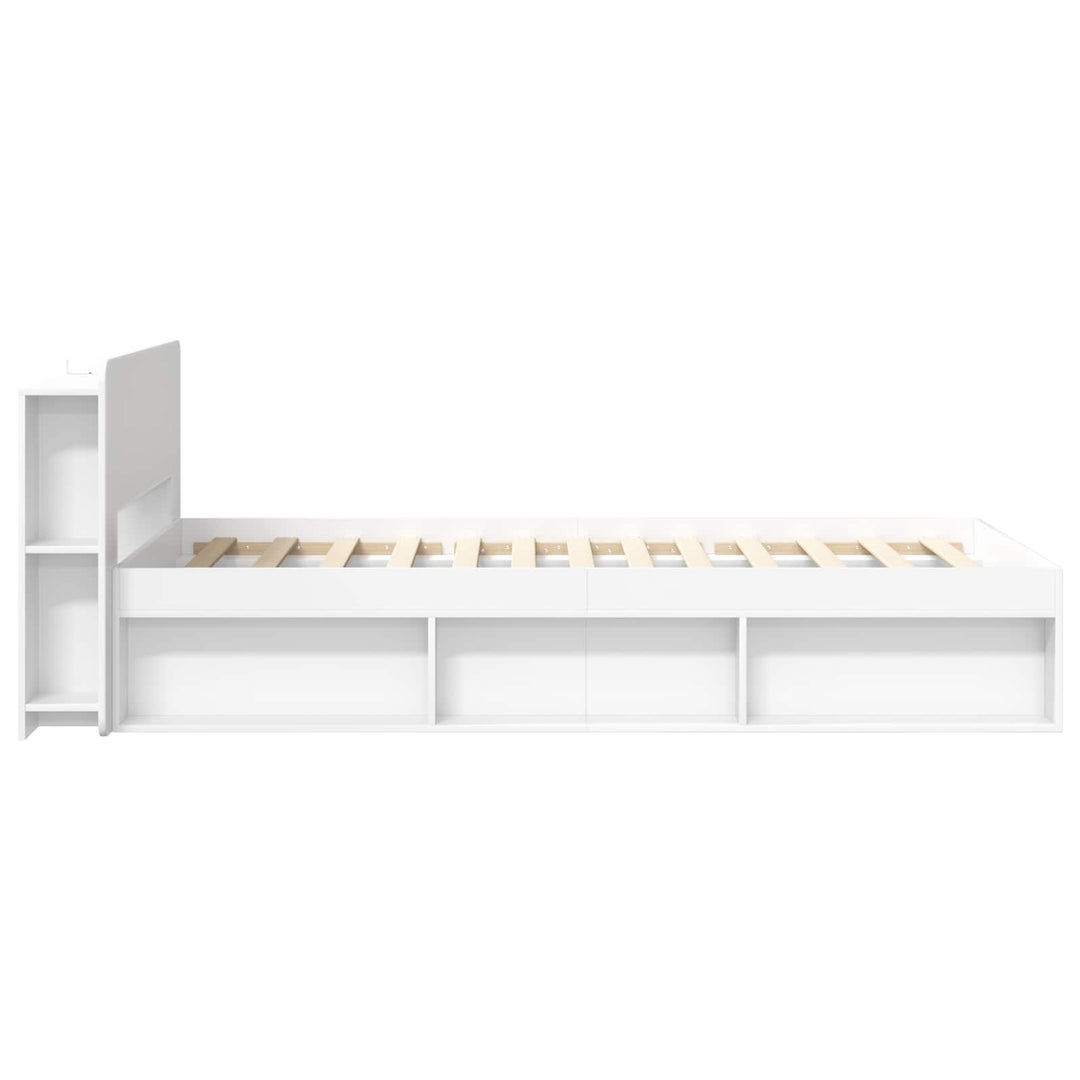 Sengestel med opbevaring Hvid 75 x 190 cm Konstrueret træ