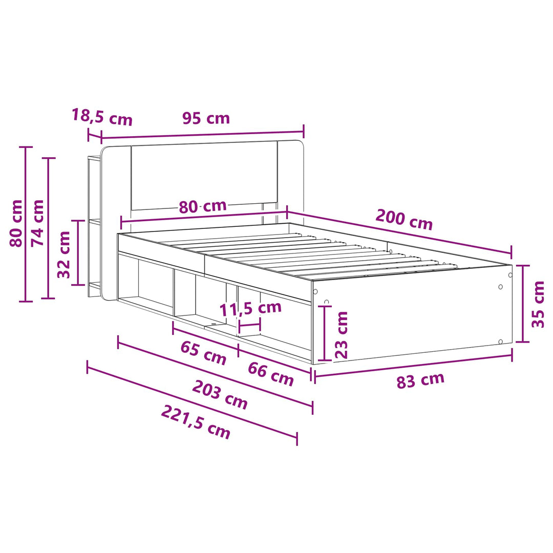 Sengestel med opbevaring Artisan-eg 80 x 200 cm Konstrueret træ