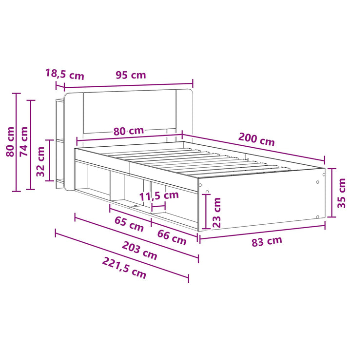 Sengestel med opbevaring Artisan-eg 80 x 200 cm Konstrueret træ
