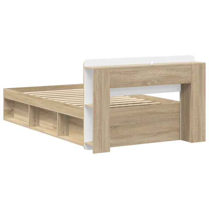 Sengestel med opbevaring Sonoma-eg 90 x 190 cm Konstrueret træ