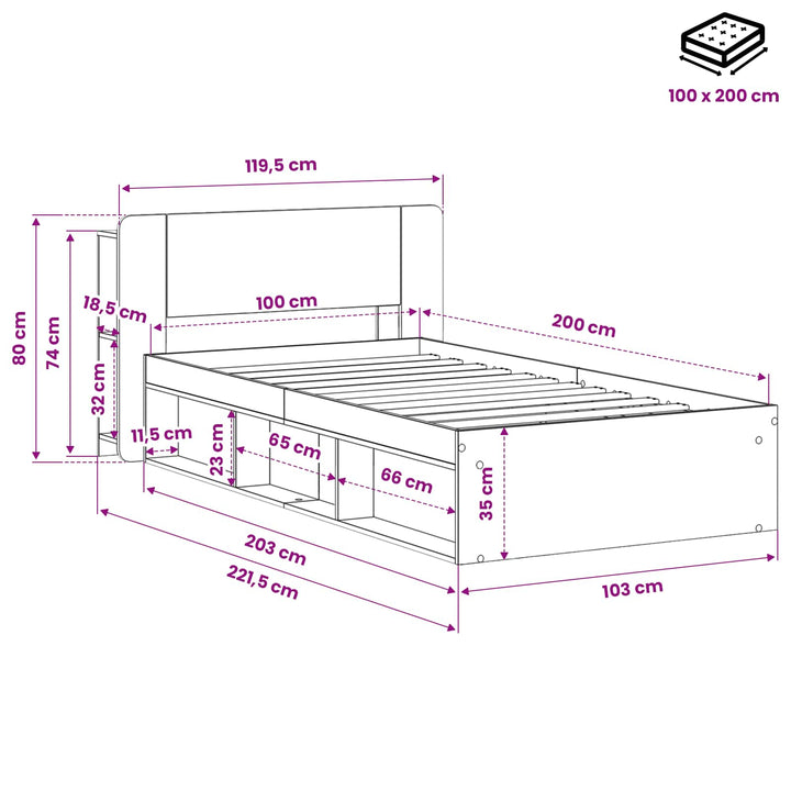 Sengestel med opbevaring med hovedgærde Artisan-eg 100 x 200 cm