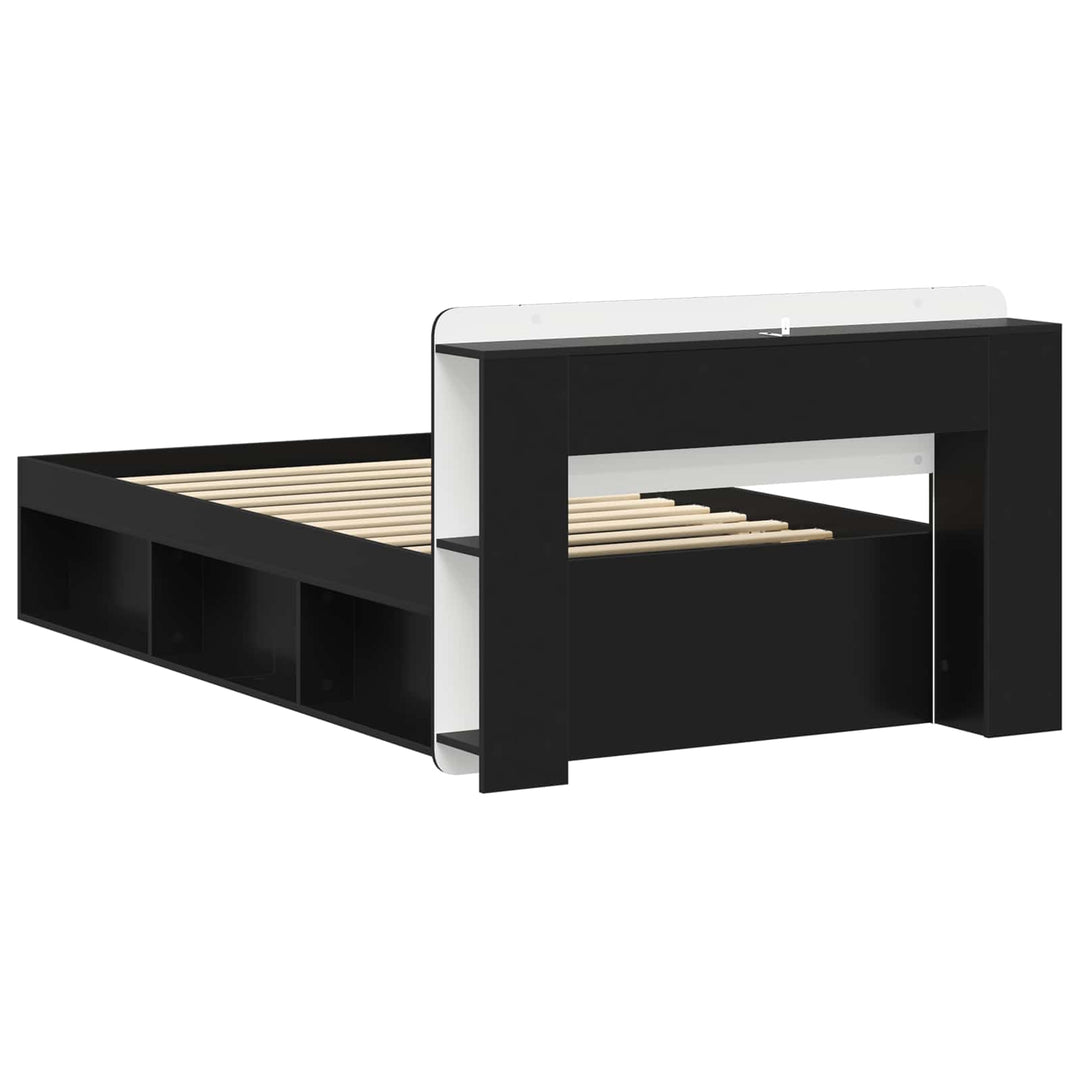Sengestel med opbevaring Sort 100 x 200 cm Konstrueret træ