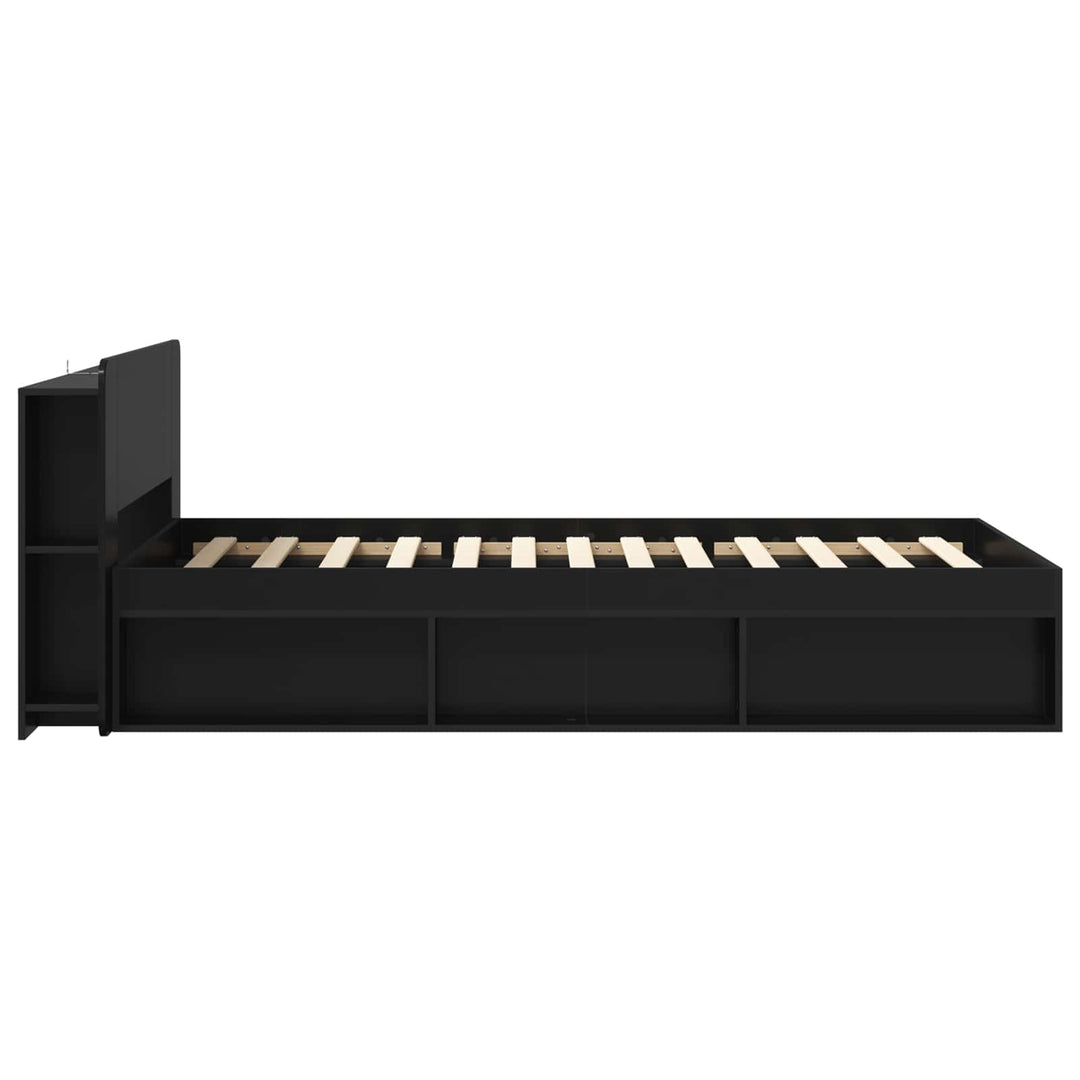 Sengestel med opbevaring Sort 100 x 200 cm Konstrueret træ