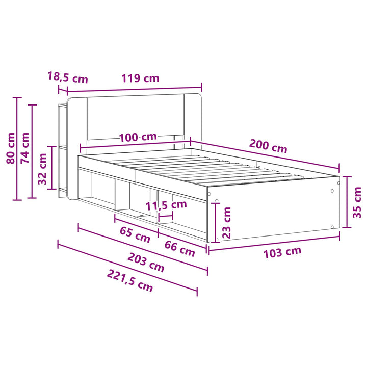 Sengestel med opbevaring Gammelt træ 100 x 200 cm