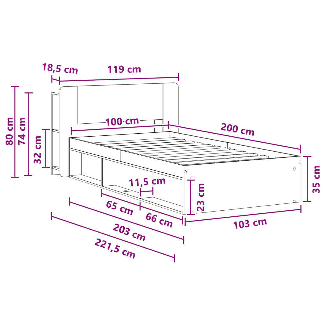Sengestel med opbevaring Røget eg 100 x 200 cm Konstrueret træ