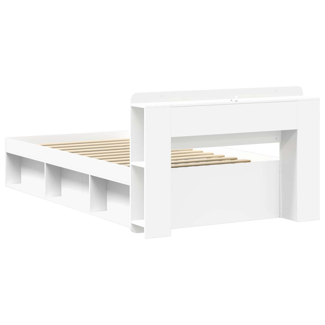 Sengestel med opbevaring Hvid 90 x 200 cm Konstrueret træ
