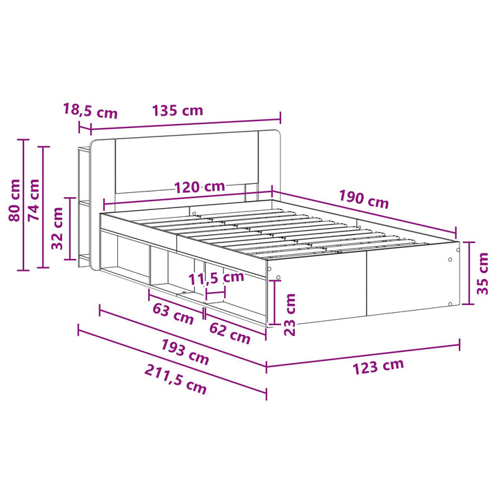 Sengestel med opbevaring Gammelt træ 120 x 190 cm