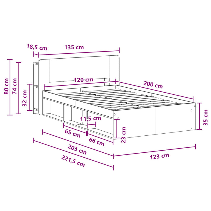Sengestel med opbevaring Gammelt træ 120 x 200 cm