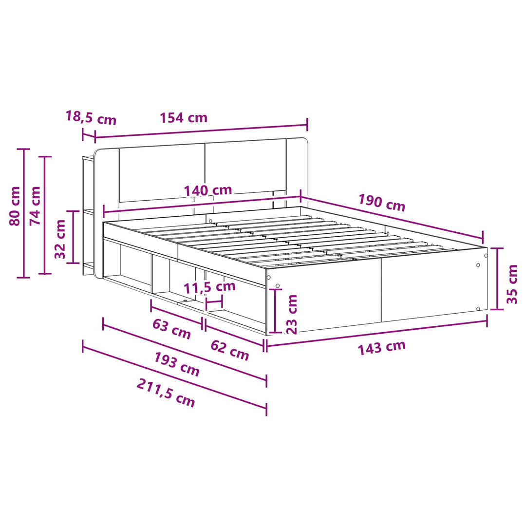 Sengestel med opbevaring med hovedgærde Artisan-eg 140 x 190 cm