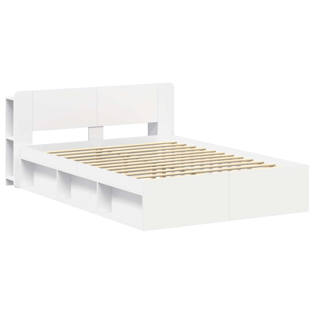 Sengestel med opbevaring Hvid 140 x 200 cm Konstrueret træ