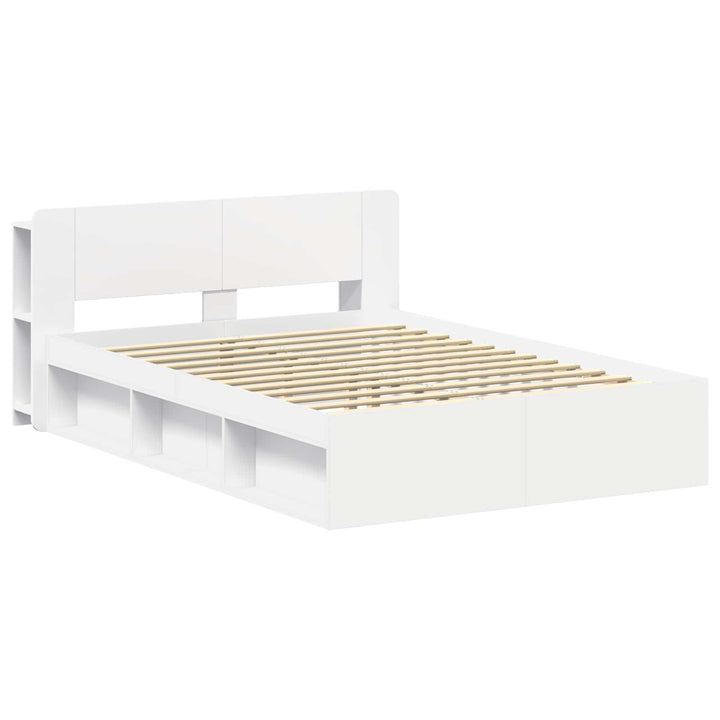 Sengestel med opbevaring Hvid 150 x 200 cm Konstrueret træ