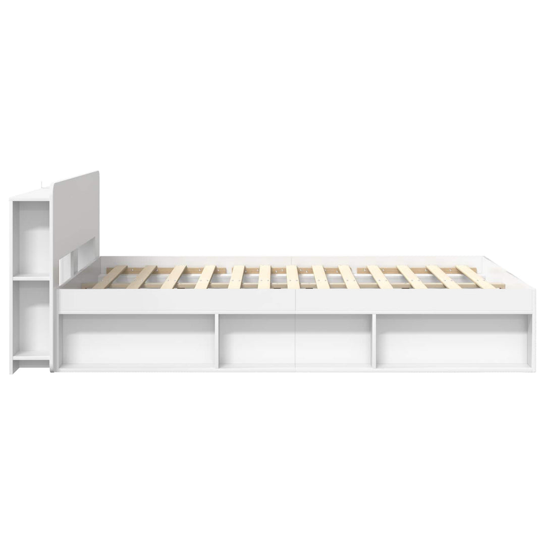 Sengestel med opbevaring Hvid 160 x 200 cm Konstrueret træ