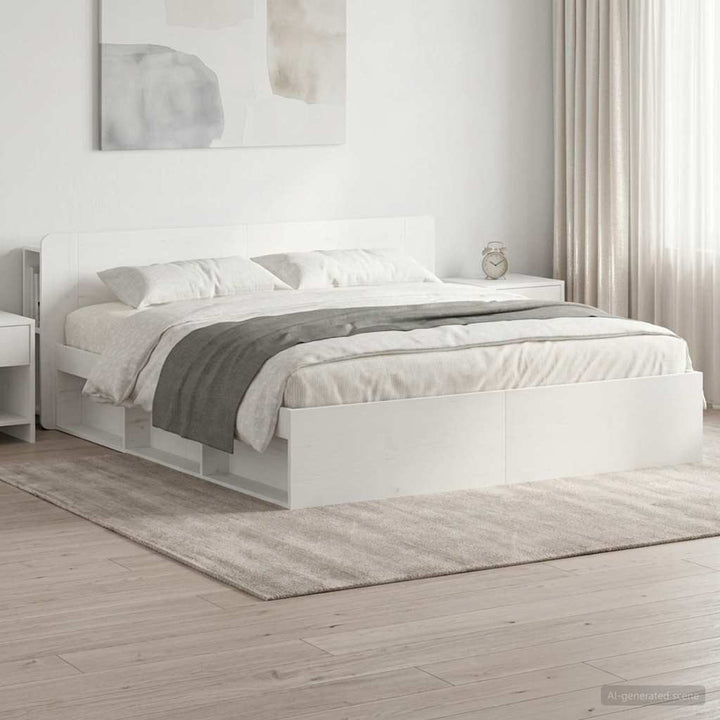 Sengestel med opbevaring Hvid 180 x 200 cm Konstrueret træ