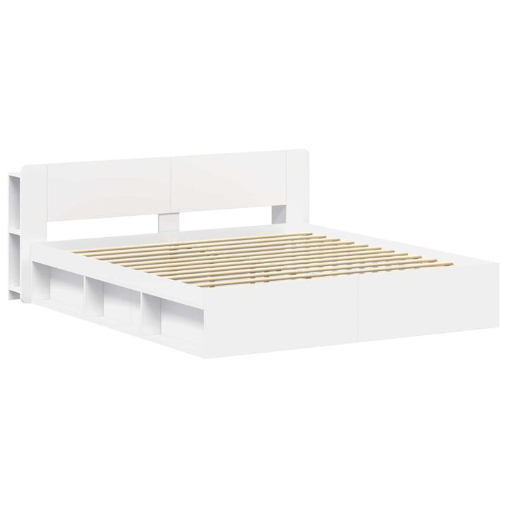 Sengestel med opbevaring Hvid 180 x 200 cm Konstrueret træ