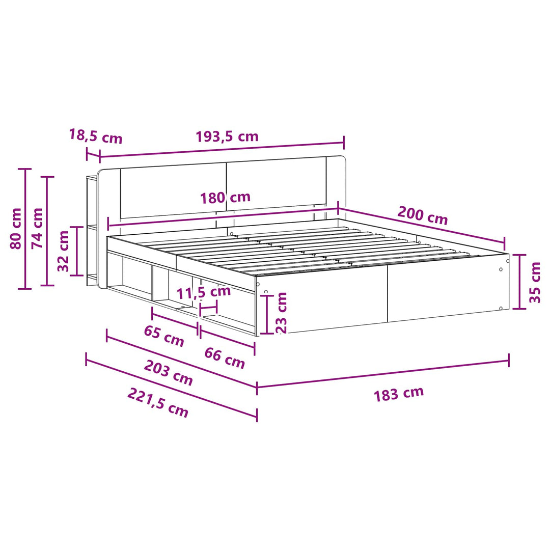 Sengestel med opbevaring Hvid 180 x 200 cm Konstrueret træ