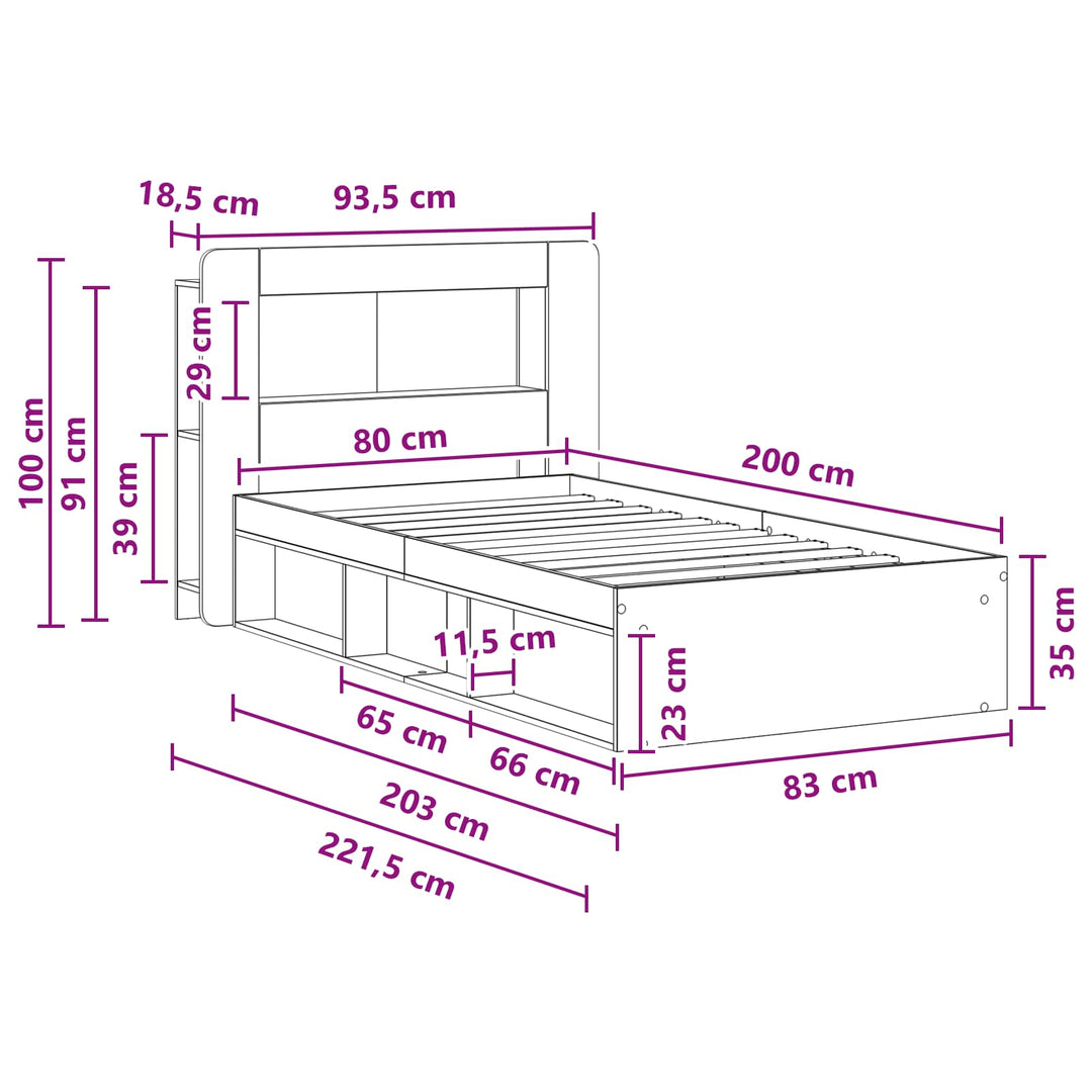 Sengestel med opbevaring Hvid 80 x 200 cm Konstrueret træ