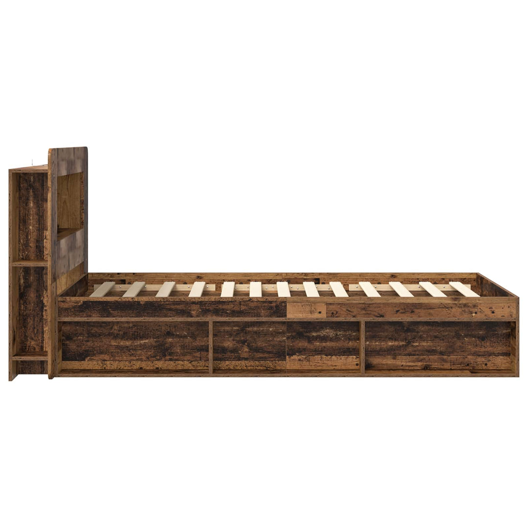 Sengestel med opbevaring med hovedgærde Gammelt træ 90 x 190 cm