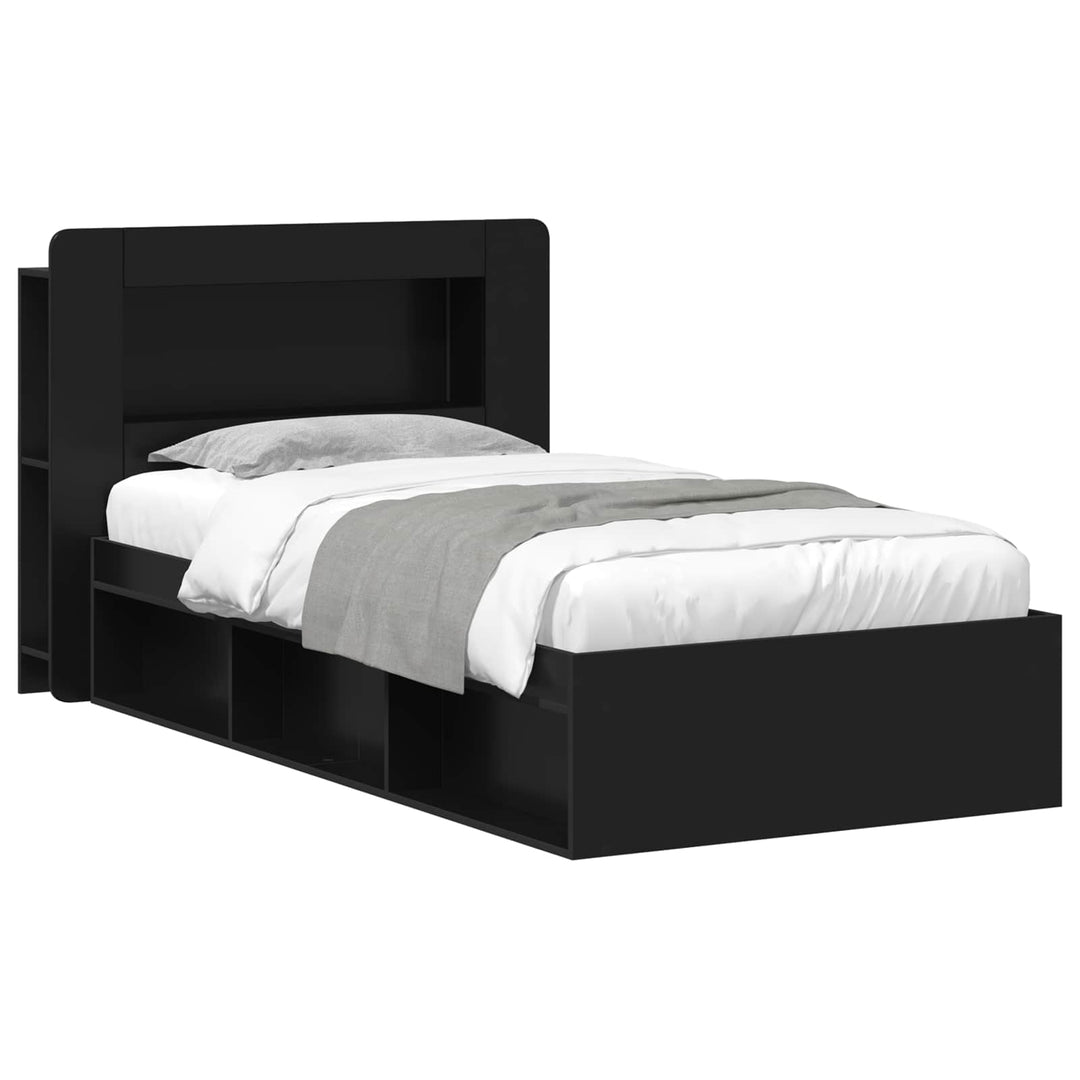 Sengestel med opbevaring Sort 100 x 200 cm Konstrueret træ