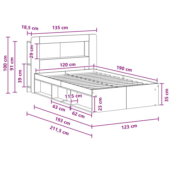 Sengestel med opbevaring med hovedgærde Artisan-eg 120 x 190 cm