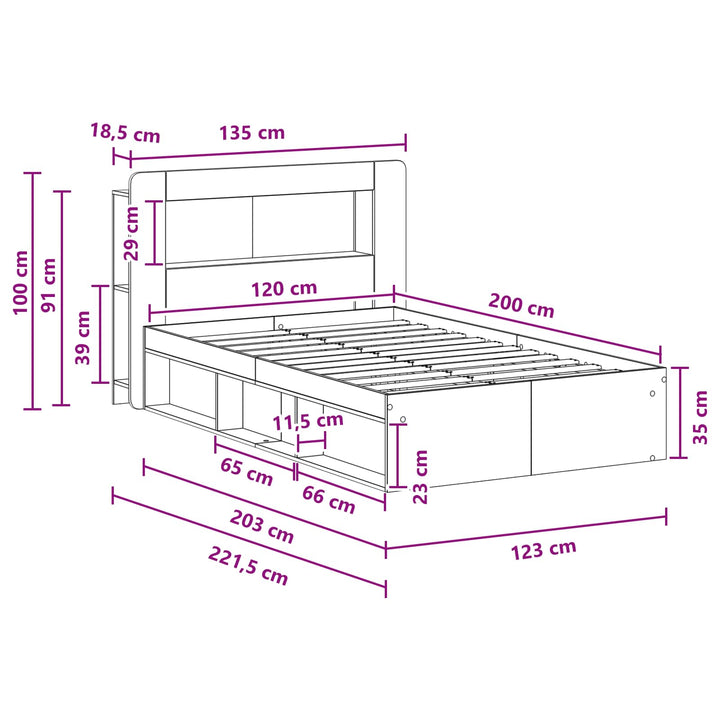 Sengestel med opbevaring med hovedgærde Artisan-eg 120 x 200 cm