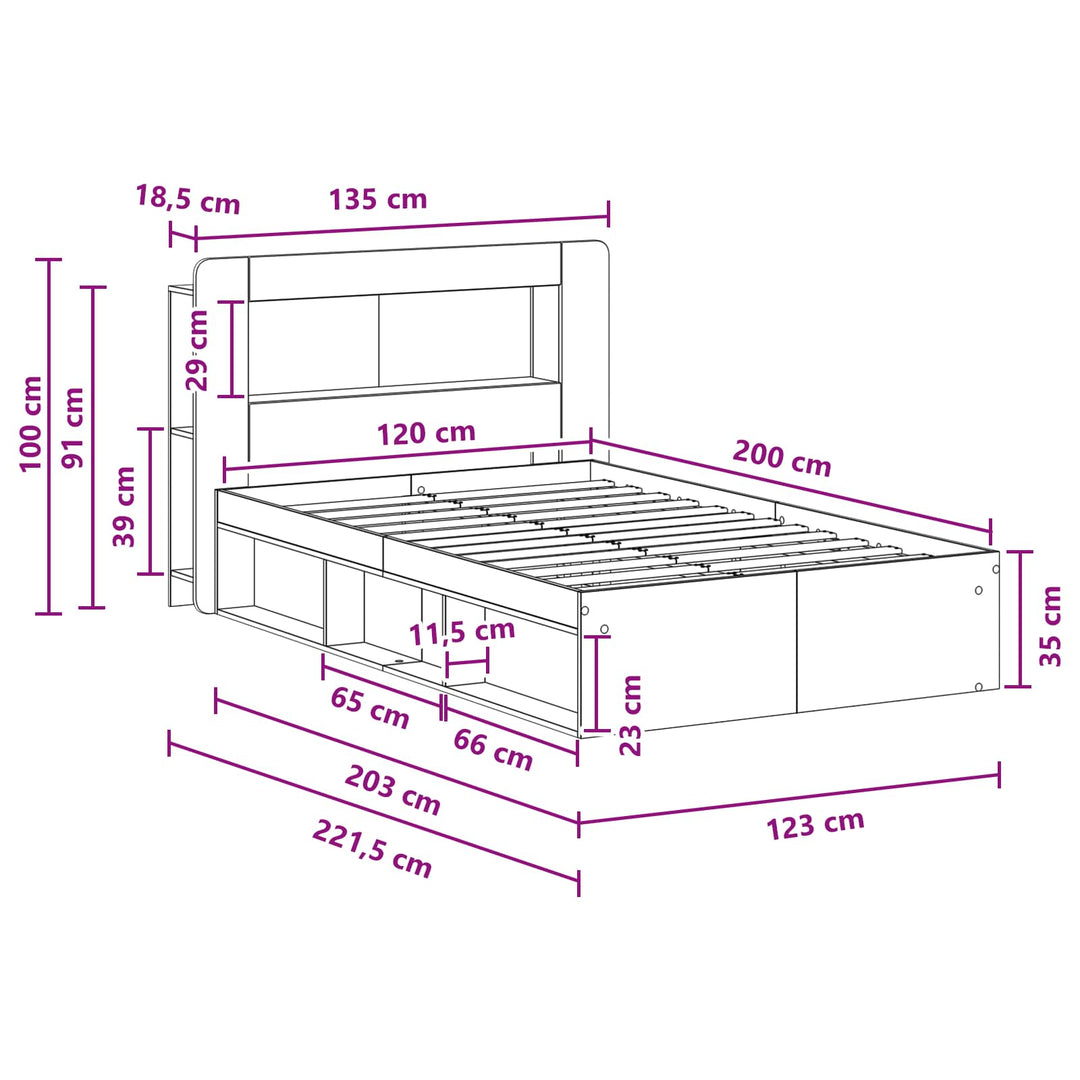 Sengestel med opbevaring Gammelt træ 120 x 200 cm