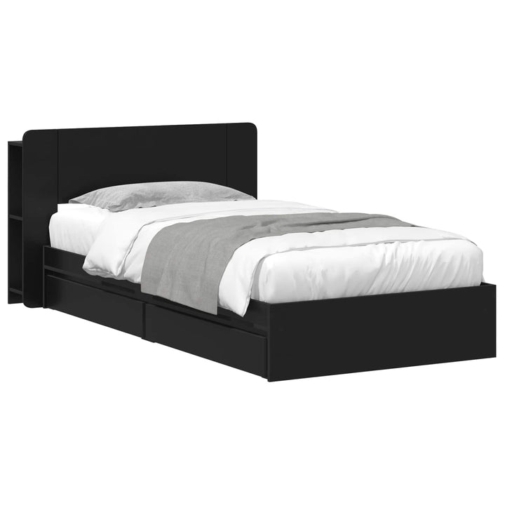 Sengestel med opbevaring Sort 75 x 190 cm Konstrueret træ