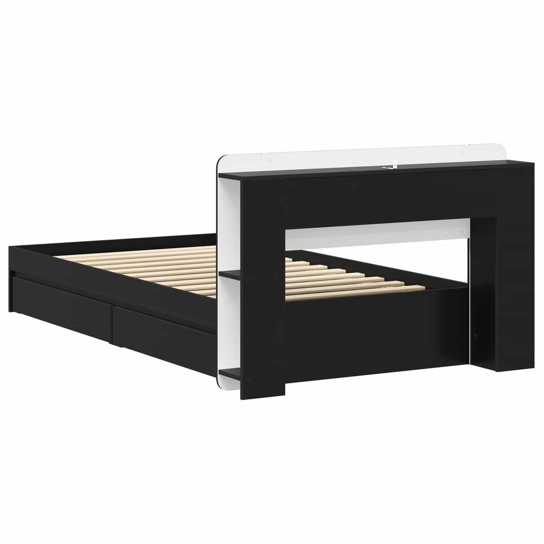 Sengestel med opbevaring Sort 75 x 190 cm Konstrueret træ