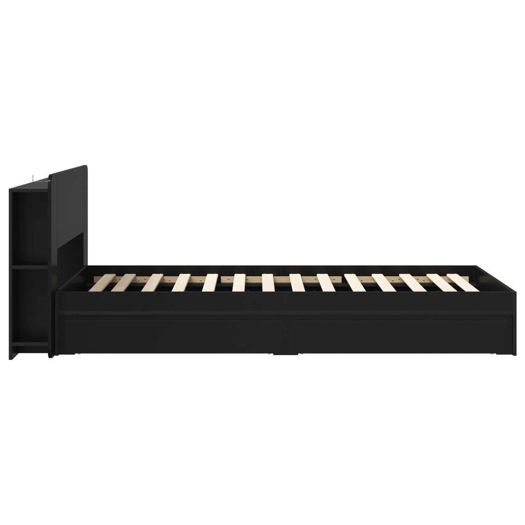 Sengestel med opbevaring Sort 75 x 190 cm Konstrueret træ