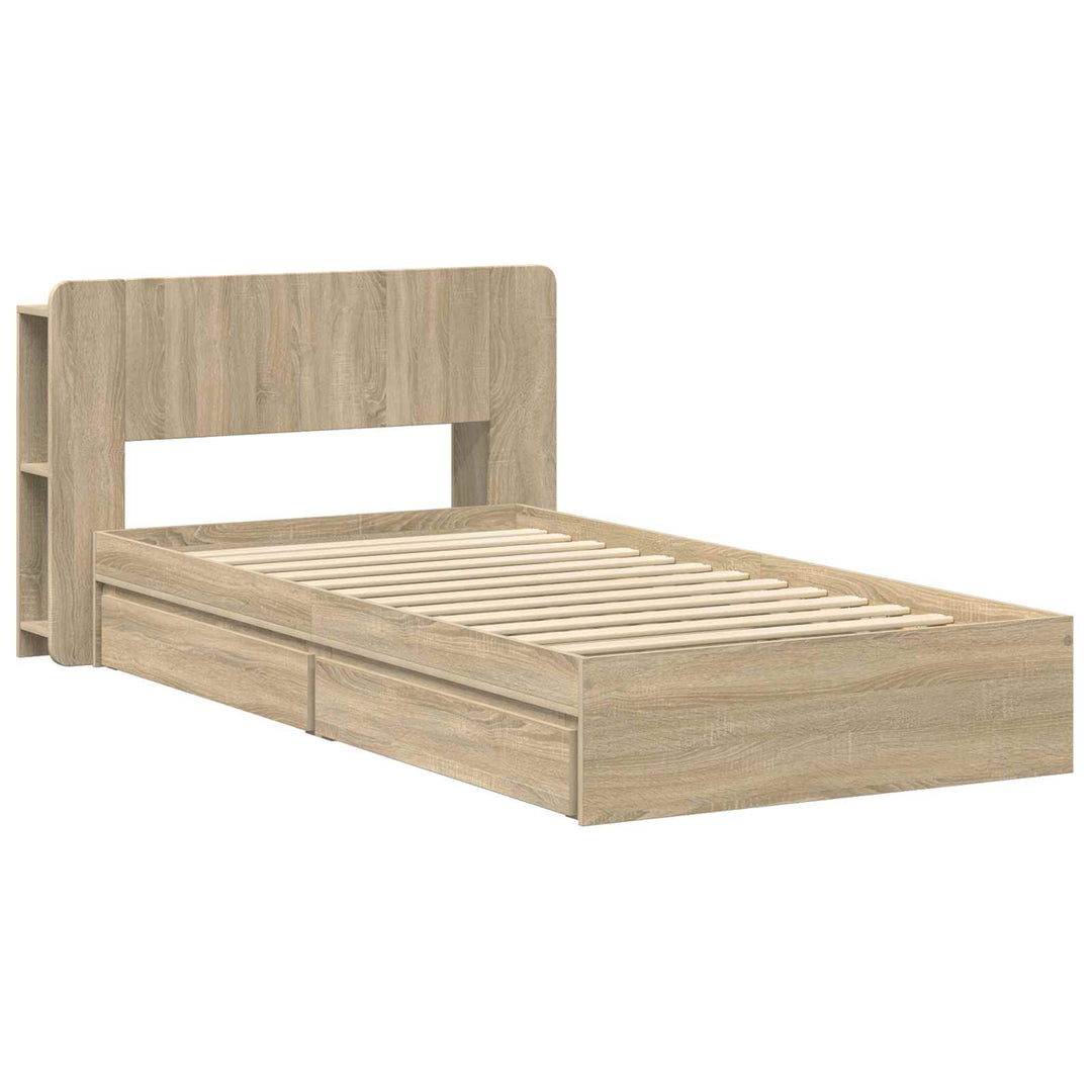 Sengestel med opbevaring Sonoma-eg 75 x 190 cm Konstrueret træ