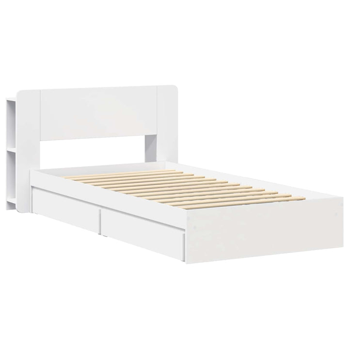 Sengestel med opbevaring Hvid 75 x 190 cm Konstrueret træ