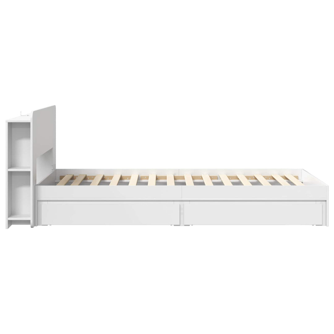 Sengestel med opbevaring Hvid 75 x 190 cm Konstrueret træ