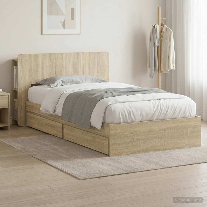 Sengestel med opbevaring Sonoma-eg 90 x 190 cm Konstrueret træ