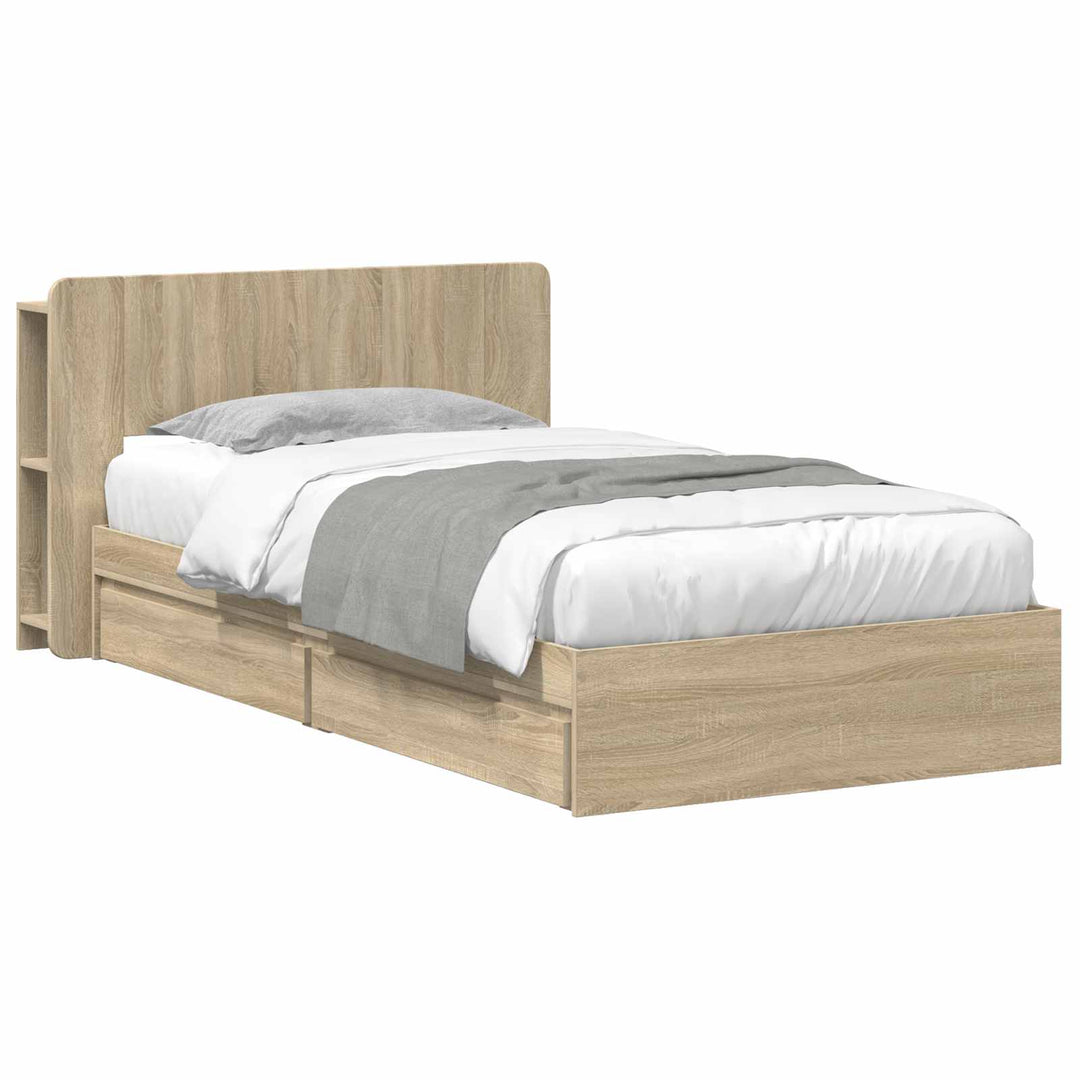 Sengestel med opbevaring Sonoma-eg 100 x 200 cm Konstrueret træ