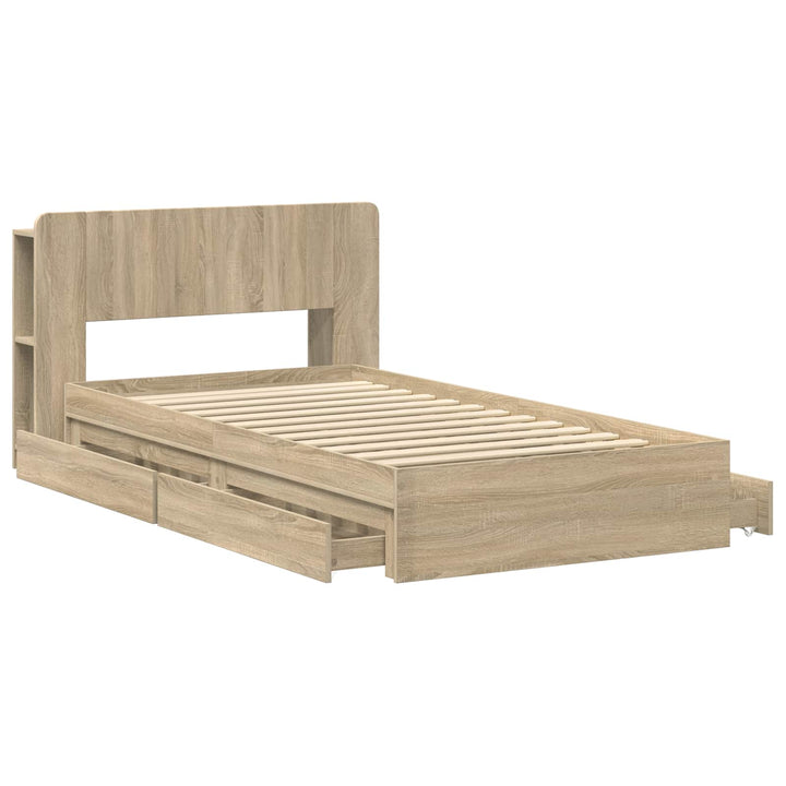 Sengestel med opbevaring Sonoma-eg 100 x 200 cm Konstrueret træ