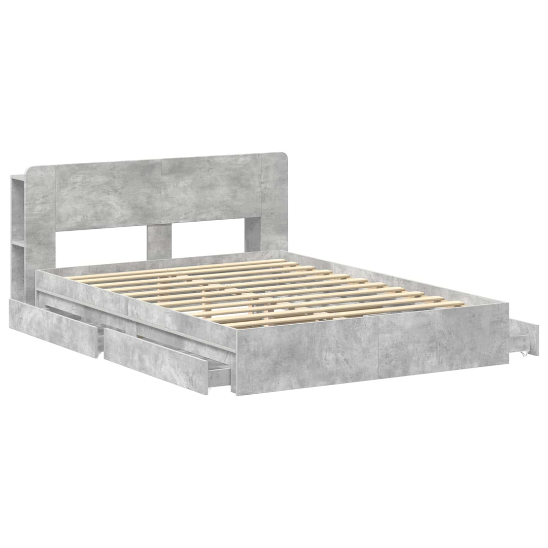 Sengestel med opbevaring Betongrå 150 x 200 cm Konstrueret træ