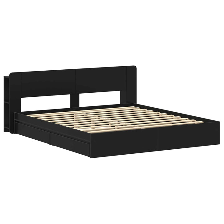 Sengestel med opbevaring Sort 200 x 200 cm Konstrueret træ