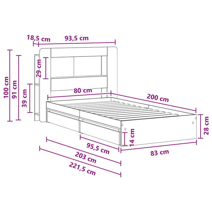 Sengestel med opbevaring Hvid 80 x 200 cm Konstrueret træ