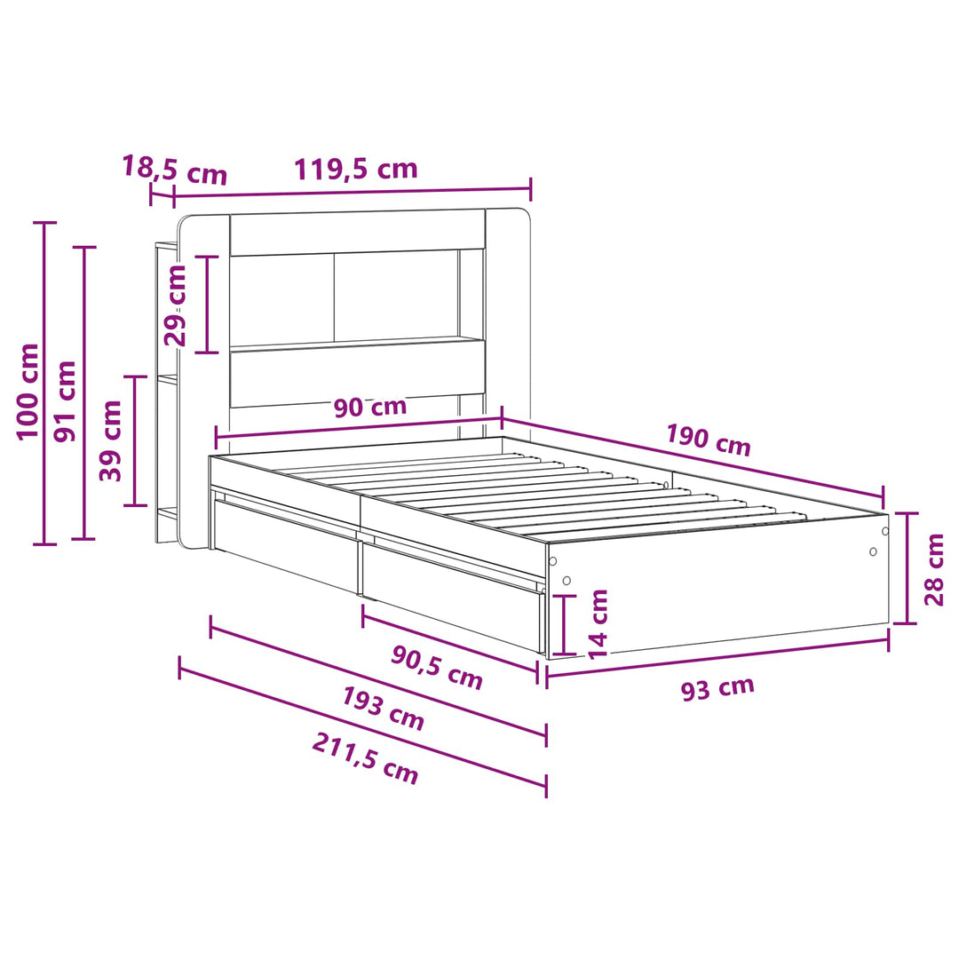 Sengestel med opbevaring Sort 90 x 190 cm Konstrueret træ