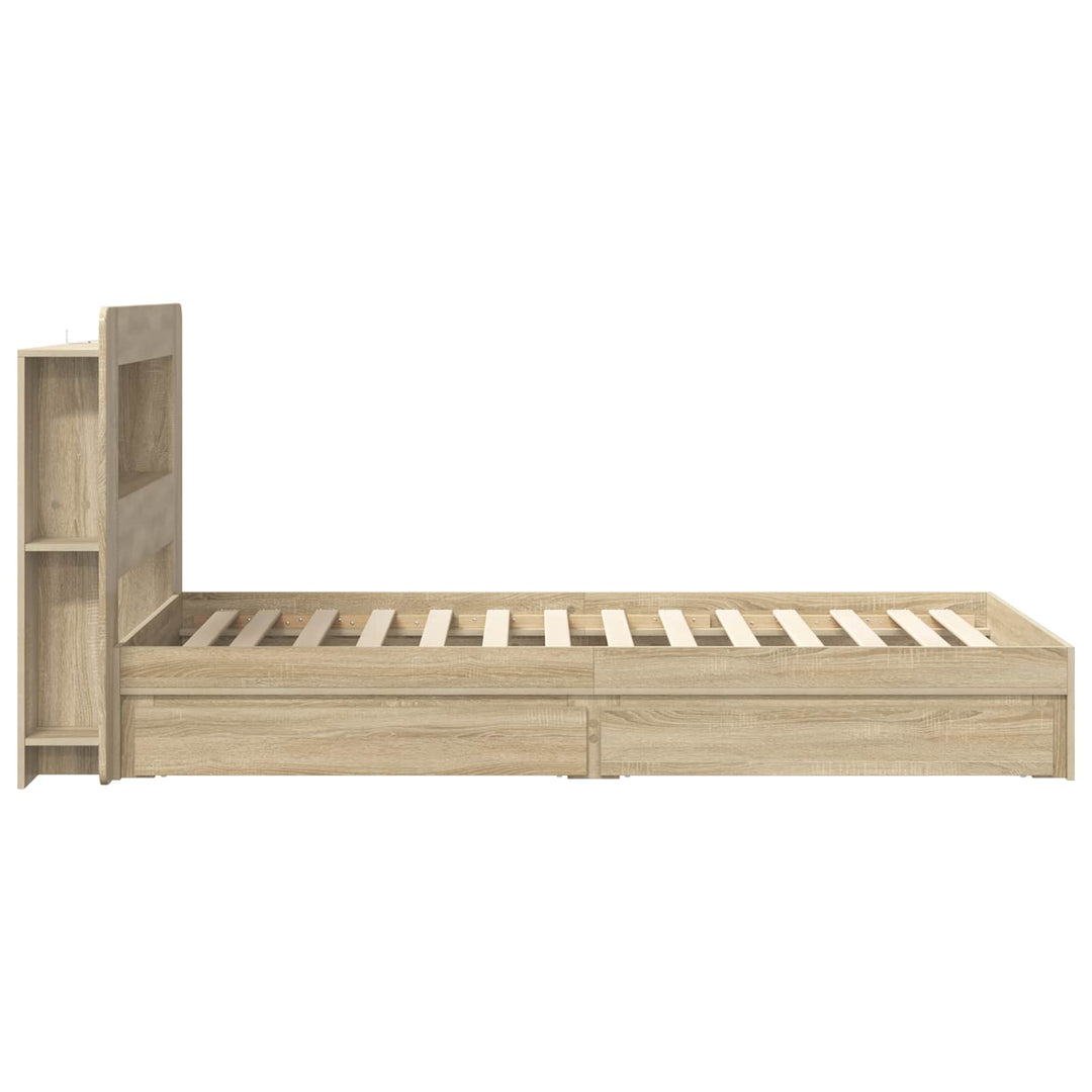 Sengestel med opbevaring Sonoma-eg 90 x 190 cm Konstrueret træ
